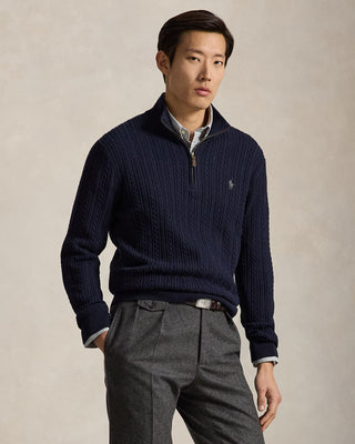 Polo Ralph Lauren Kabelstickad Halvpolotröja i Bomull – Navy