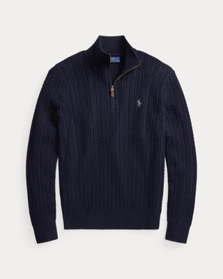 Polo Ralph Lauren Kabelstickad Halvpolotröja i Bomull – Navy