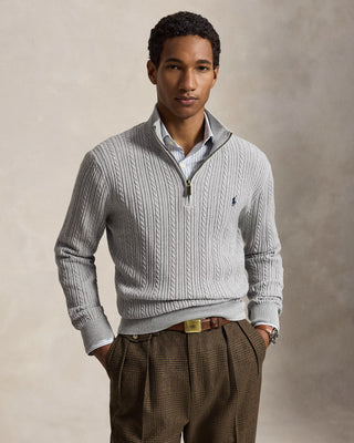 Polo Ralph Lauren Cable-Knit Cotton Quarter-Zip Sweater Grey
