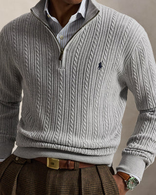 Polo Ralph Lauren Cable-Knit Cotton Quarter-Zip Sweater Grey