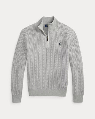 Polo Ralph Lauren Cable-Knit Cotton Quarter-Zip Sweater Grey