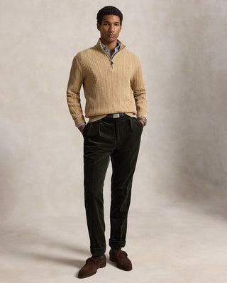 Polo Ralph Lauren Cable-Knit Cotton Quarter-Zip Sweater Beige