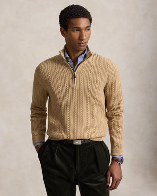 Polo Ralph Lauren Cable-Knit Cotton Quarter-Zip Sweater Beige