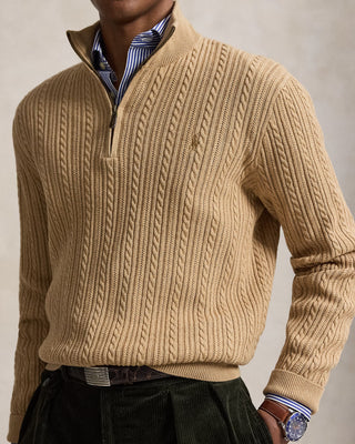 Polo Ralph Lauren Cable-Knit Cotton Quarter-Zip Sweater Beige