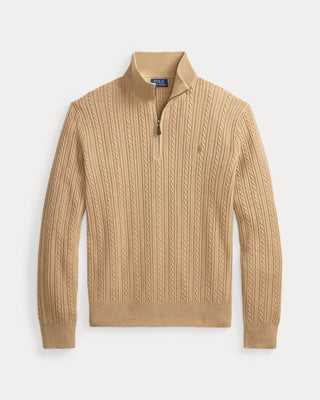 Polo Ralph Lauren Cable-Knit Cotton Quarter-Zip Sweater Beige