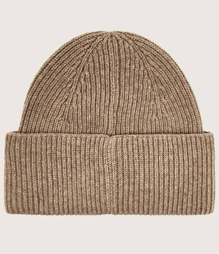 BOSS Mössa Dam – Ribbstickad Beanie med Signature Stripe Beige